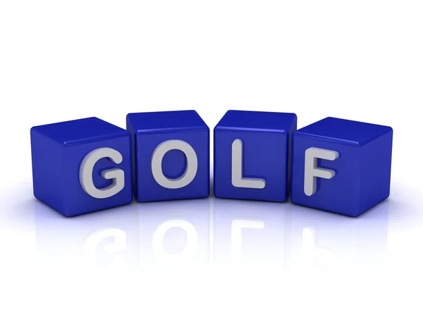 Golf woord op blauwe kubussen — Stockfoto
