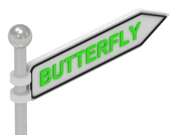 矢印ポインター上の蝶の単語 — ストック写真