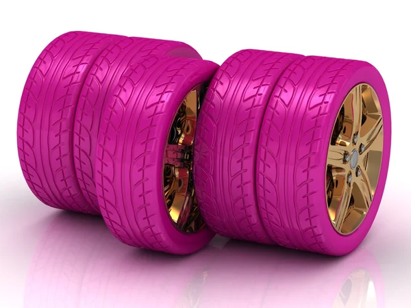 Concept of five pink wheels — Stock Photo, Image