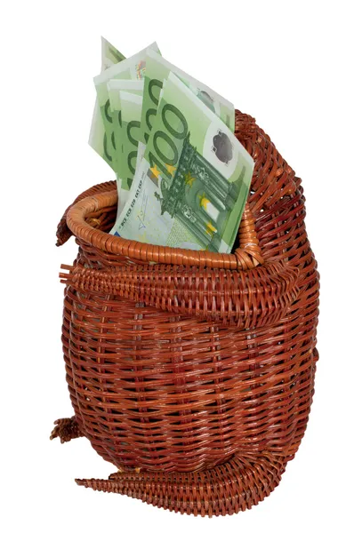 Cash euros in a wattled frog. — Stock Photo, Image