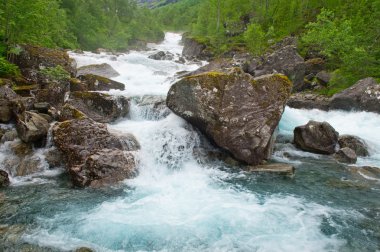 Waterfall in green forest clipart