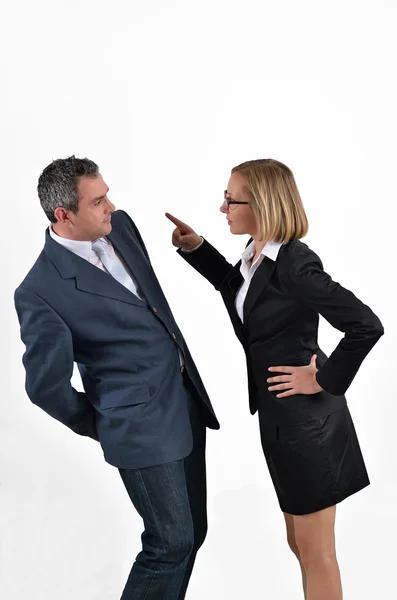 Mulher de negócios irritada gritando com o seu colega — Fotografia de Stock