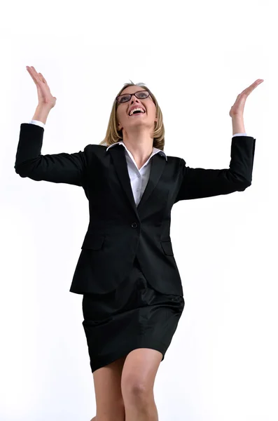 Junge, glückliche Geschäftsfrau feiert Erfolg — Stockfoto