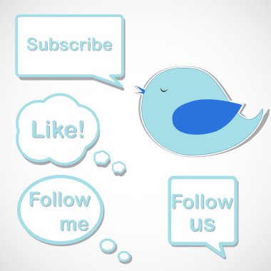 Blue bird with speech bubbles clipart