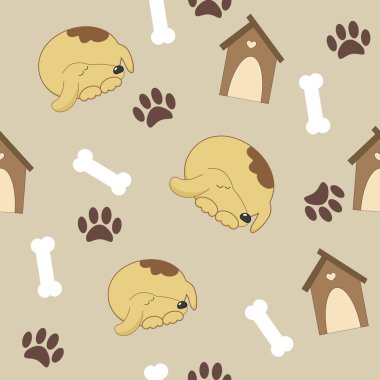 Seamless pattern with dog, dog house, bone clipart