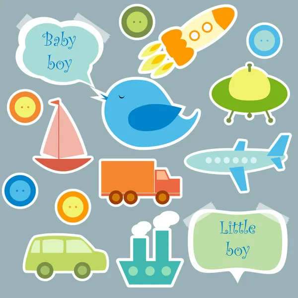 Set of elements for scrapbook for baby boy — Stock Vector