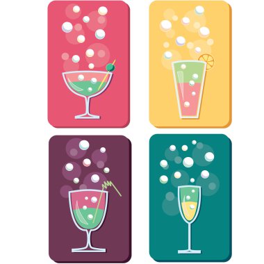 dört farklı içecekler ve kokteyller simgesi logolar