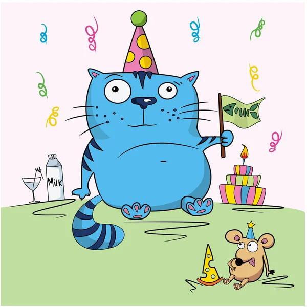 Tarjeta de cumpleaños, divertidos amigos de dibujos animados — Vector de stock