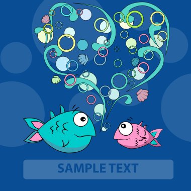 Two Love fishes and bubble heart clipart