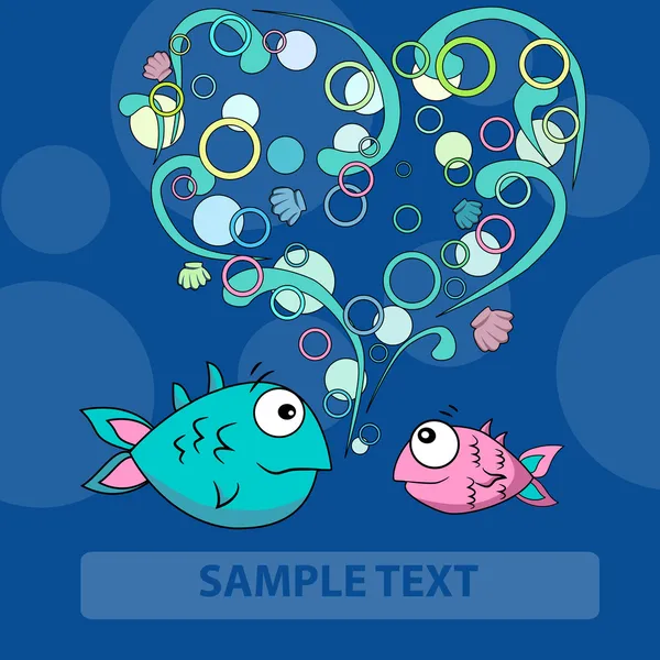 Deux poissons d'amour et coeur de bulle — Image vectorielle