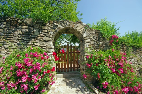 Zabytkowe mury z kwiatami — Zdjęcie stockowe