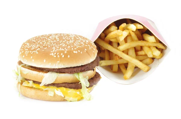 stock image Double cheeseburger and french fries