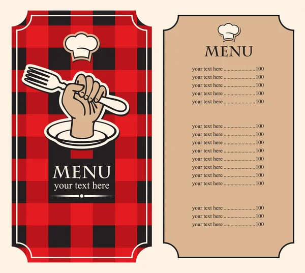 Menu with fork in hand — Stock Vector