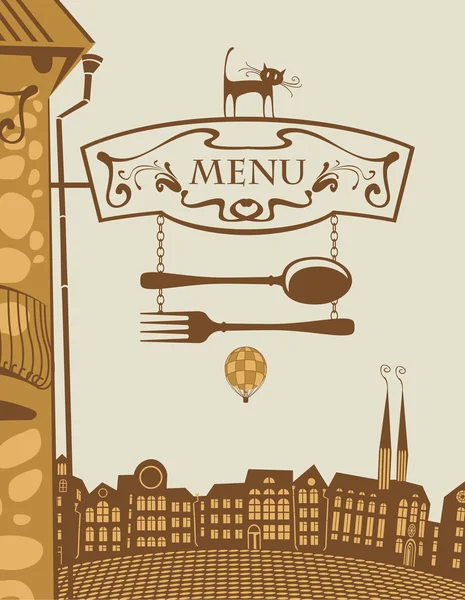 Restaurant et chat — Image vectorielle