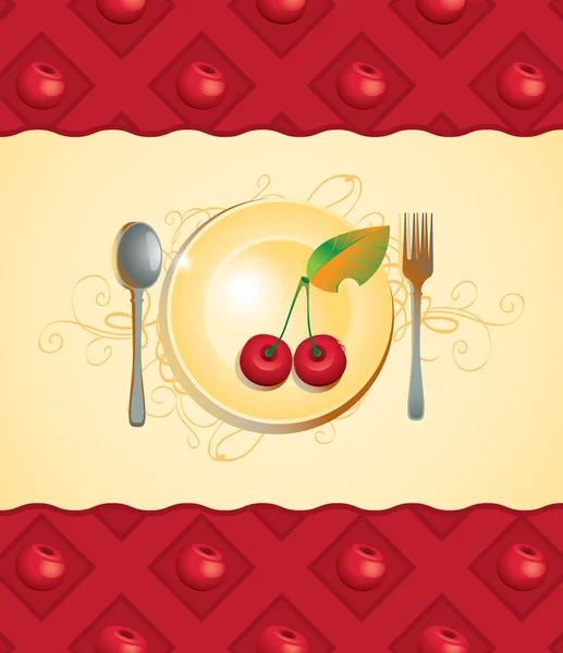Plate and cherry — Stock Vector