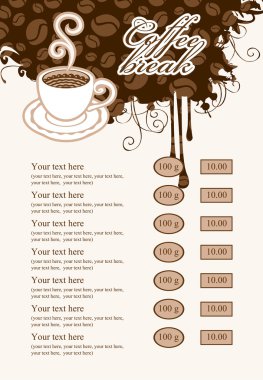 Menu price list with coffee clipart