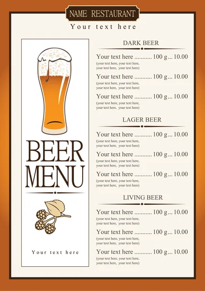 Bira için menü — Stok Vektör