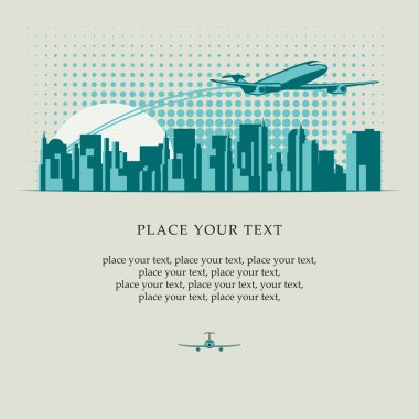 Plane over city clipart