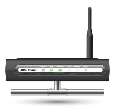 Wireless ADSL router icon with network connection. Vector Illust clipart