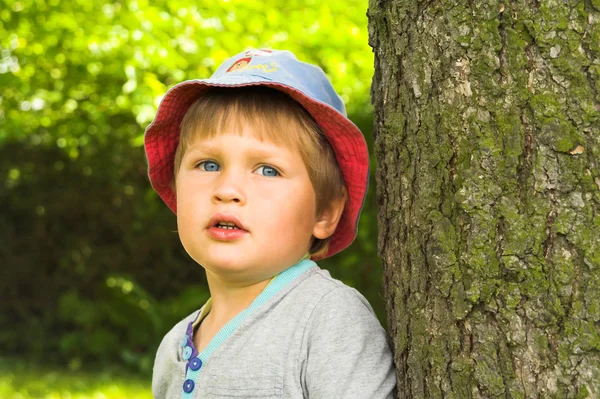 Niño vistiendo una cabaña azul —  Fotos de Stock
