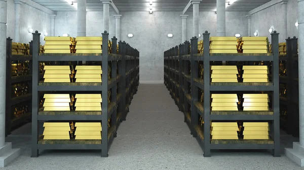 Bóveda de banco con barras de oro — Foto de Stock