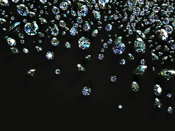 Diamanten verspreid over zwarte oppervlakte — Stockfoto