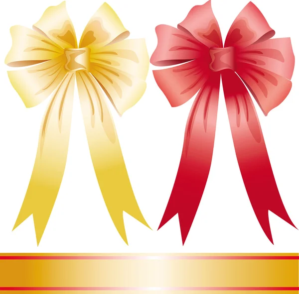 Yellow and red holiday bow — Stock Vector