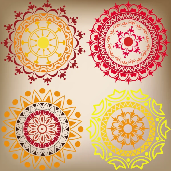 Un conjunto de Mandala de color de encaje — Archivo Imágenes Vectoriales