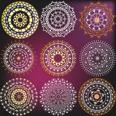 Set in a metallic color mandalas clipart