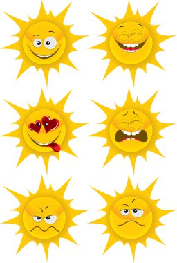 Set of sun with emotions clipart