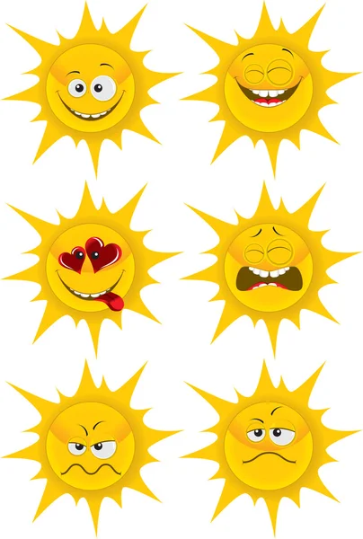 Набір сонця з емоціями — стоковий вектор
