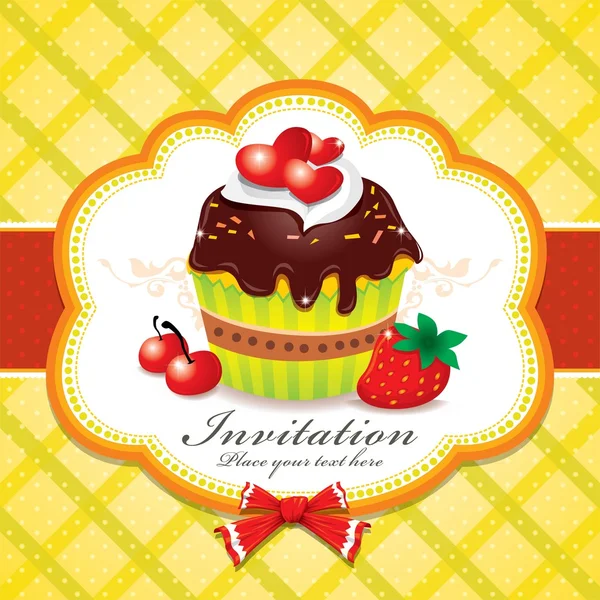 Convite bonito cupcake vintage — Vetor de Stock