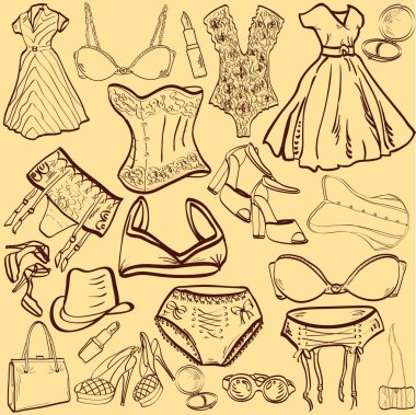 Artistic woman underwear and clothes clipart