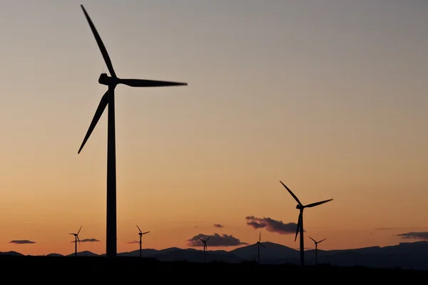 Закат на ветряной электростанции — стоковое фото