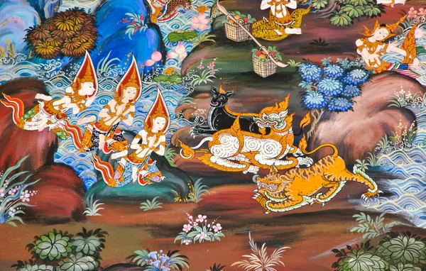 Тайская буддийская фреска — стоковое фото