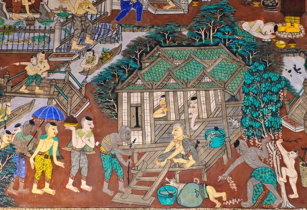 Antiguo mural del templo budista — Foto de Stock