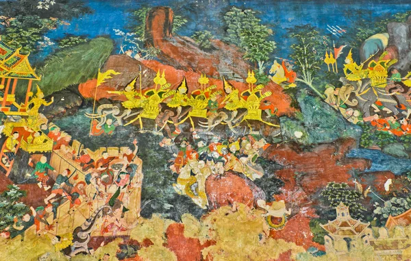 Antika thailändska väggmålning — Stockfoto