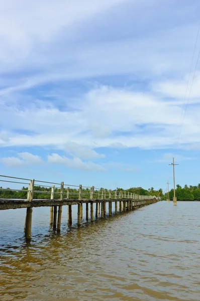 Dlouhý dřevěný most — Stock fotografie