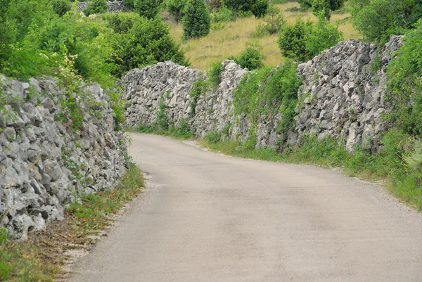Сухая каменная стена и дорога 02 — стоковое фото