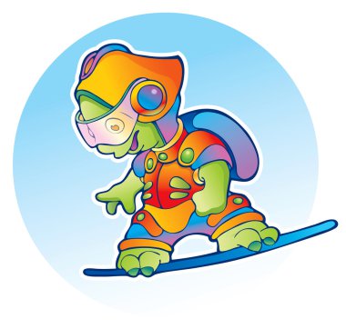 Alien flying on air skateboard clipart