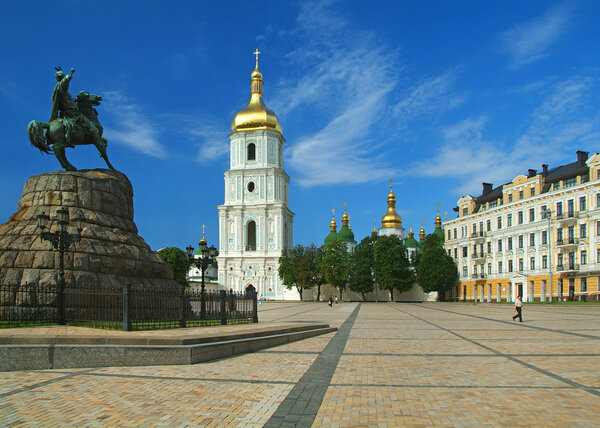 St Sophia Cathedral and monument to Bogdan Khmelnitsky in Kiev