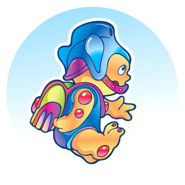 Cartoon alien with jet backpack clipart