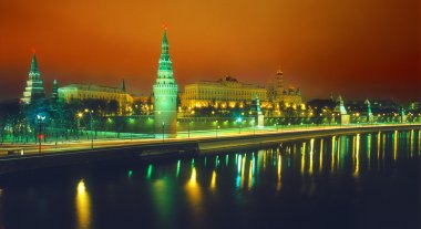 Night winter view on Moscow Kremlin clipart