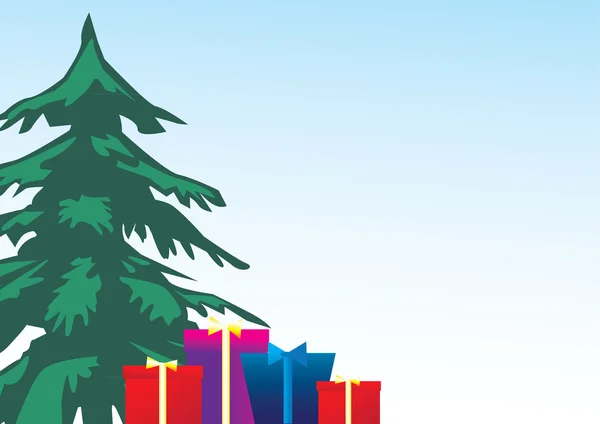 クリスマスツリーとギフトボックス — ストックベクタ