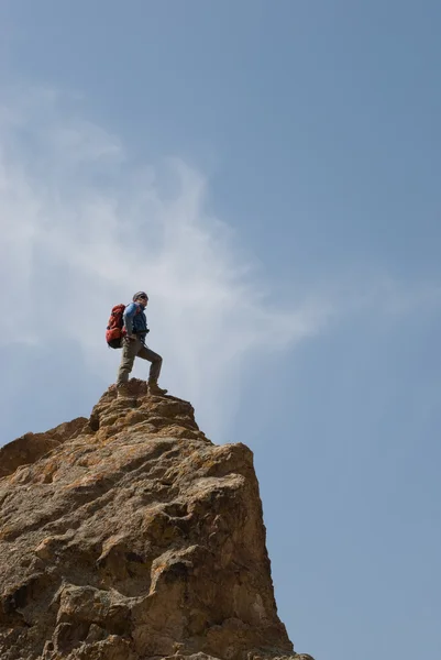 登山者站立在顶部 — 图库照片