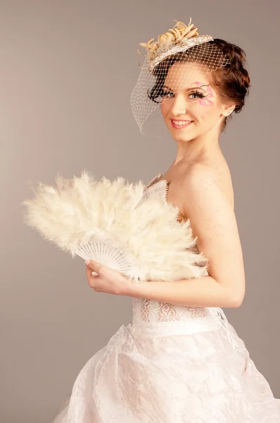 Creative Bride with a Fan — Stock Photo, Image