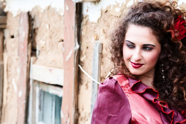 stock image Beautiful gypsy girl in red dress