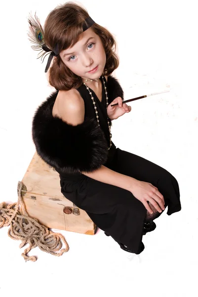 A girl dressed as a gangster — Stock Photo, Image