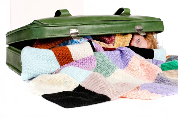 stock image Girl hidden in a suitcase