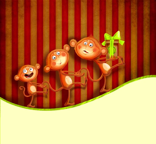 Baby zvířecí hlavičky. opice. kreslených popisek. — Stock fotografie
